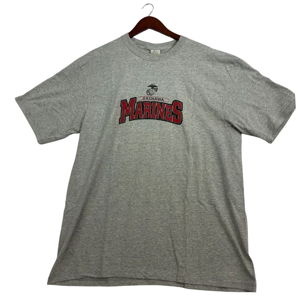 M.J. Soffe Okinawa Marines T Shirt XL Gray Made USA Military USMC Graphic Tee
